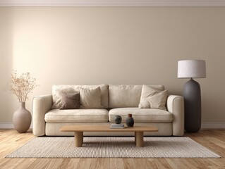 Beige living room, minimalist style