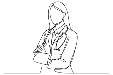 One Line Drawing of a Woman Doctor | Vector Art for Healthcare and Medicine.