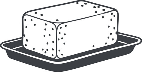 Hand drawn butter block on dish simple sketch fresh dairy food ingredient vector