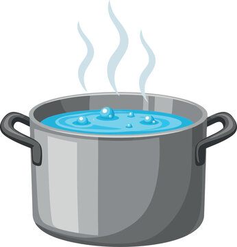 Steaming pot boiling water hot liquid cooking heat steam culinary element vector