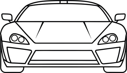 Vector art of outline illustration of a sleek sports car from the front, isolated on a clean