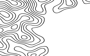 Abstract Black Topographic Contour Lines on a Minimal White Background Creating a Modern Geometric Map-Inspired Pattern.

