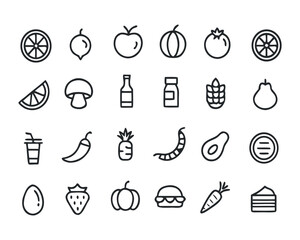 Collection of minimalistic outline icons featuring food and drink illustrations for web design and user interface elements