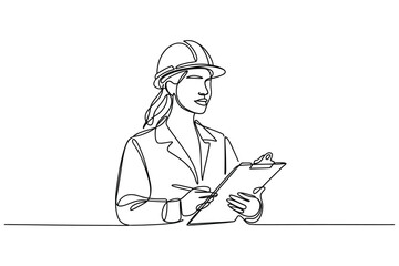 Continuous Line Drawing of a Woman with a Hard Hat | Vector Art for an Architect and a Builder.