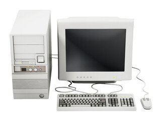 Generic vintage 90's style computer on transparent background. 3D illustration