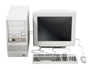 Generic vintage 90's style computer on transparent background. 3D illustration