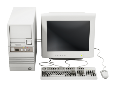 Generic vintage 90's style computer on transparent background. 3D illustration