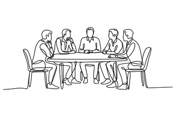 One Line Drawing of a Business Meeting | Vector Art for a Teamwork and a Strategy.