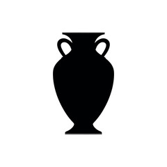 Illustration of a black amphora with two handles and a wide body on a white background in simple style
