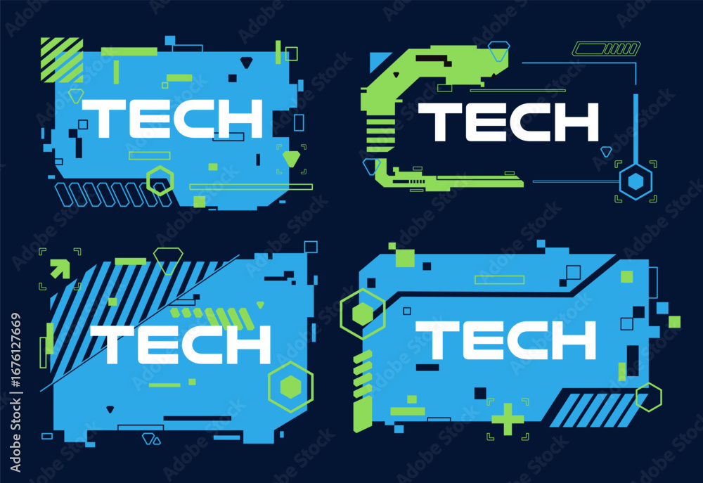 Poster futuristic technology backgrounds with text tech collection of frames and shapes for presentations v