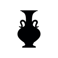 Silhouette of a classic vase with a wide body narrow neck and two curved handles on a white background