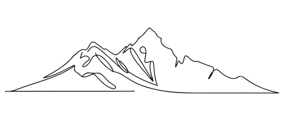 One continuous line drawing Himalaya Mount Everest landmark. World iconic place in Nepal Tibet. Holiday vacation wall decor art poster print concept. Vector black silhouette. with white background