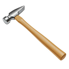 Shiny metal jewelers ball peen hammer with light wood handle detailed transparent background