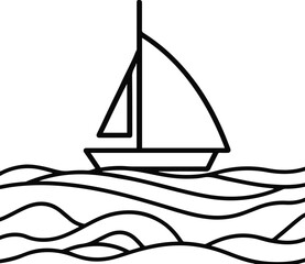 Sailboat on waves, simple abstract one-line drawing 2