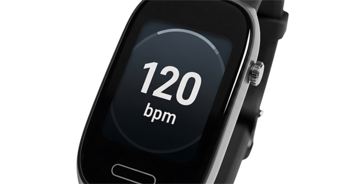Closeup of a smartwatch displaying heart rate