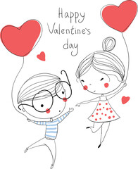 Valentine's Day. Boy and girl in love, cute illustration.
