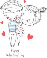 Valentine's Day. Boy and girl in love, cute illustration.
