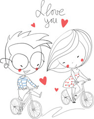 Valentine's Day. Boy and girl in love, cute illustration.
