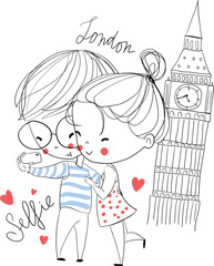 Valentine's Day. Boy and girl in love, cute illustration.
