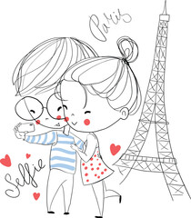 Valentine's Day. Boy and girl in love, cute illustration.
