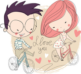 Valentine's Day. Boy and girl in love, cute illustration.
