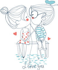 Valentine's Day. Boy and girl in love, cute illustration.

