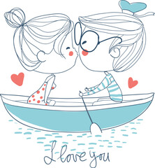 Valentine's Day. Boy and girl in love, cute illustration.
