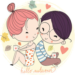 Valentine's Day. Boy and girl in love, cute illustration.
