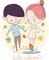 Valentine's Day. Boy and girl in love, cute illustration.
