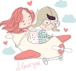 Valentine's Day. Boy and girl in love, cute illustration.

