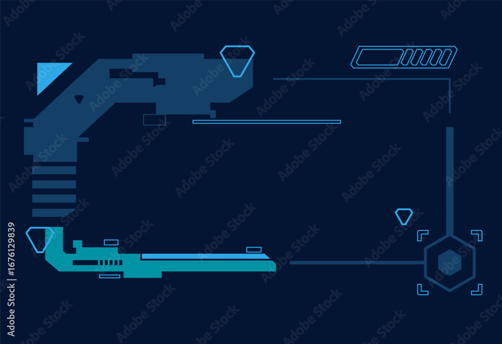 Poster futuristic technology frame or hud heads-up display blue abstract background with a polygonal tech s