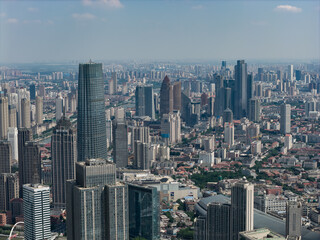 Obraz premium Aerial view of Tianjin city skyline at dusk time, Tianjin, China