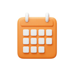 Modern 3d orange calendar icon with white days for scheduling and planning transparent background