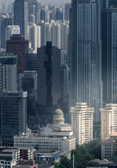 Fototapeta premium Aerial view of Tianjin city skyline at dusk time, Tianjin, China