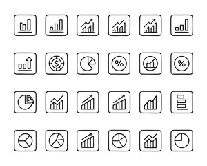 Set of Business and Finance Infographic Icons Data Charts and Graph Collection Line Style Vector Illustration Elements for Presentation Website Design and Mobile App