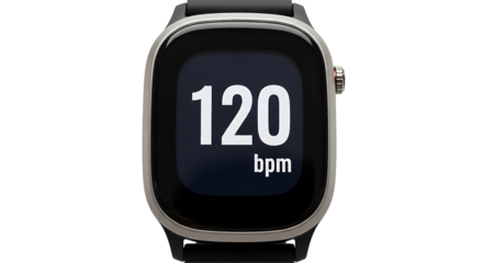 Smartwatch displaying heart rate of 120 bpm isolated on Transparent background