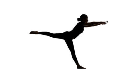 Silhouette of a woman performing a warrior three yoga pose