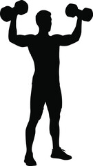 Silhouette of a man lifting dumbbells, isolated on transparent background