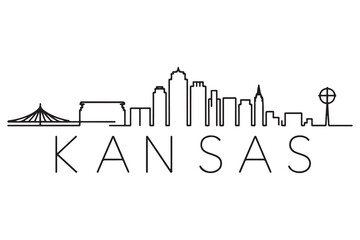 Minimal Kansas Line Art City Skyline with Typographic Design. Vector black silhouette. with white background