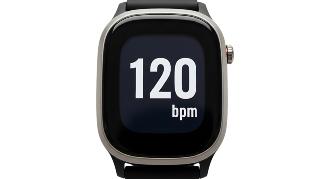 Smartwatch displaying heart rate of 120 bpm isolated on Transparent background - Powered by Adobe