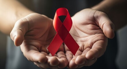 Red ribbon held in cupped hands