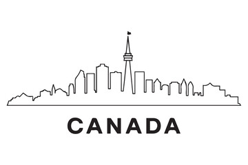 Fototapeta premium Minimal Canada Linear Skyline with Typographic Design. Vector black silhouette. with white background