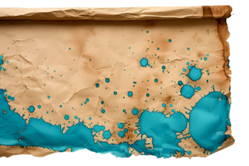 Aged paper scroll teal ink splatter texture background