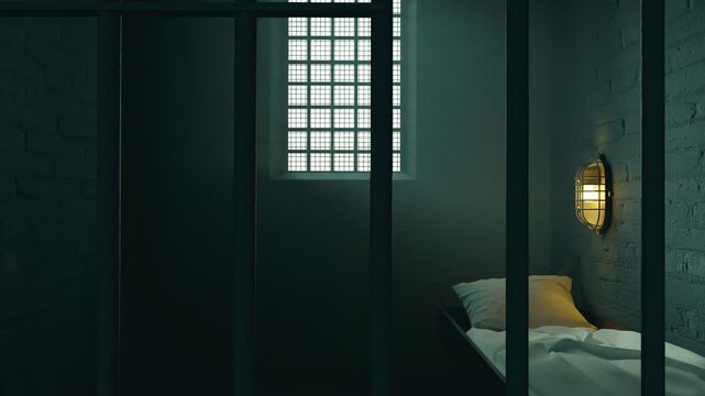 Animation of an old prison cell with lighting behind the bars