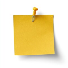 A single blank yellow sticky note, affixed to a white background with a bright yellow pushpin
