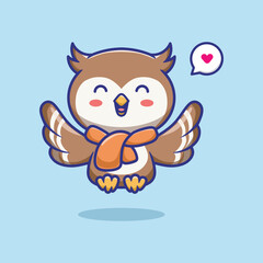 Cute owl clipart. Cozy autumn animal character. Fall animal clip art. Hand drawn vector illustration in flat style.