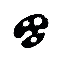 A black abstract shape with rounded edges and circular cutouts on a white background in a simple style