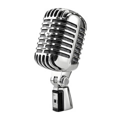 Classic retro silver microphone with a polished metallic finish isolated on a transparent background for music and performance themes isolated on transparent background