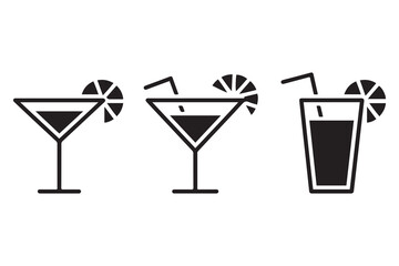 Alcoholic cocktail line icons set. Cocktail glasses icon. Vector black silhouette. with white background