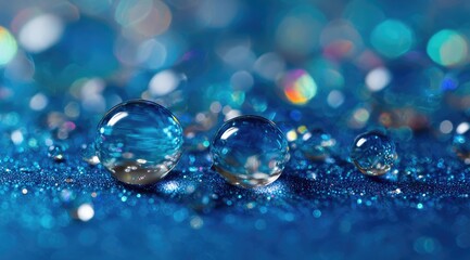 Naklejka premium Close-up of water droplets on a blue surface (1)
